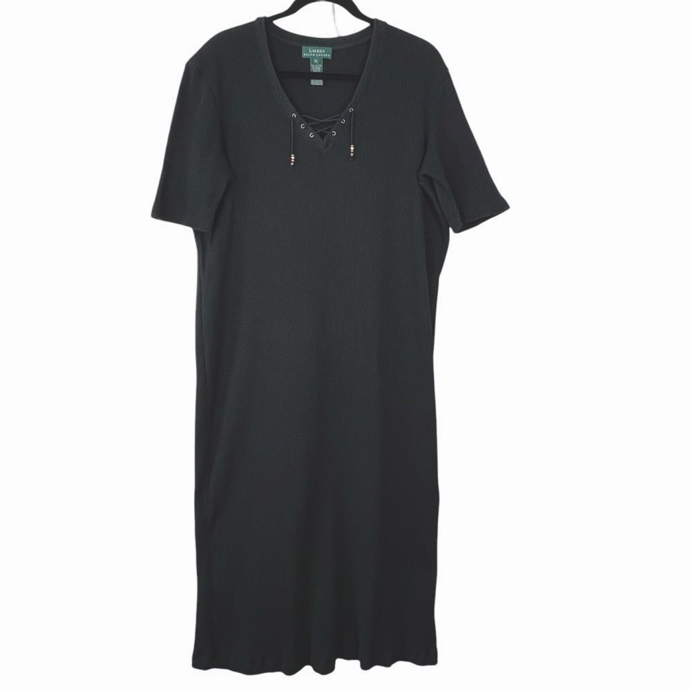 Ralph Lauren Black Maxi Dress Sz XL Ribbed Knit